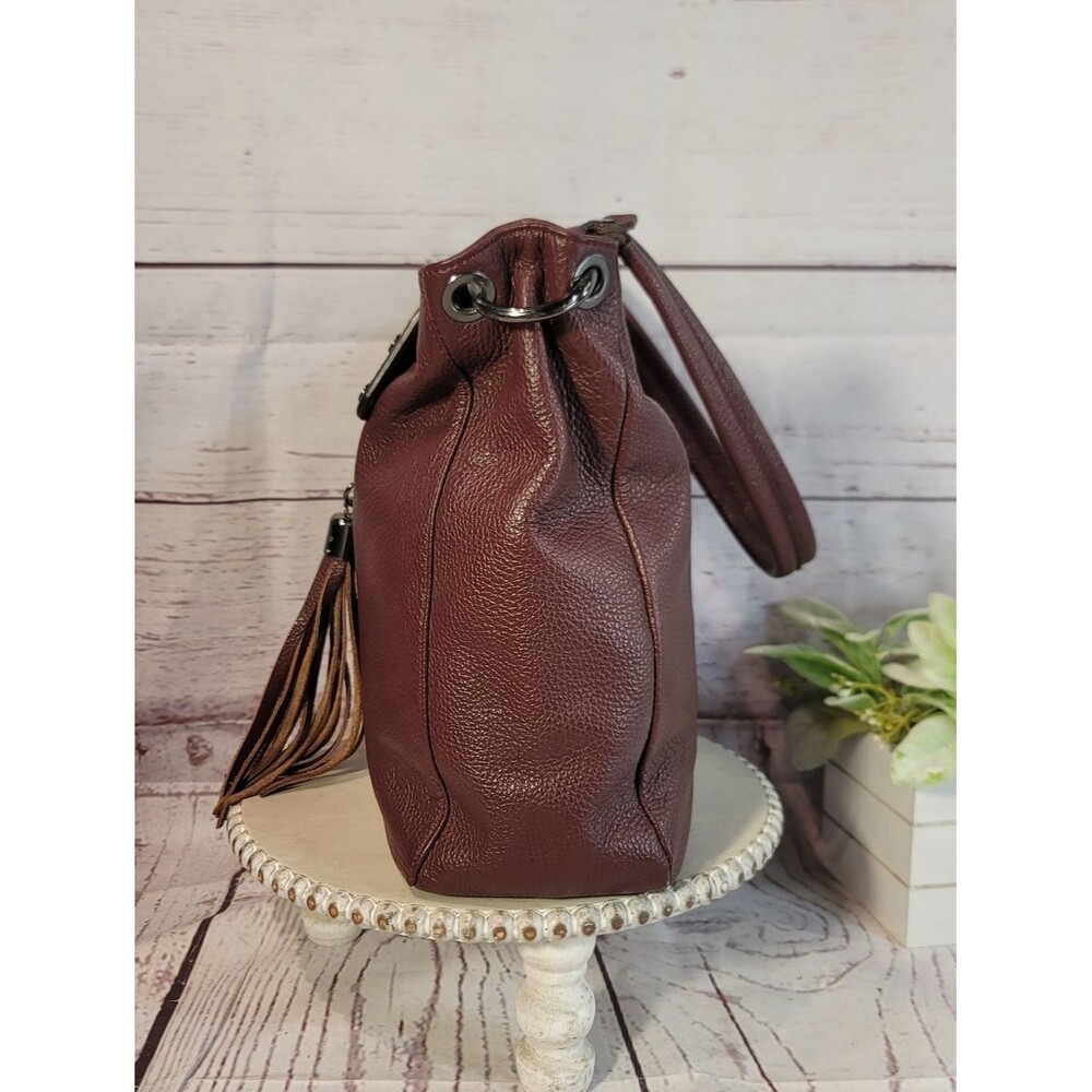 Vera Pelle Genuine Leather•Pebbled•Tassel Burgundy Shoulder Bag•Made In Italy - Picture 3 of 10